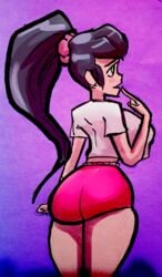 1futa ass big_ass big_breasts black_hair breasts futa_only futanari green_eyes heart_throb_(nightpickle) nightpickle ponytail shorts solo_futa