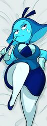 1girls aquamarine_(steven_universe) big_breasts blue_eyes blue_hair blue_skin blushmallet cartoon_network dakimakura dakimakura_design female female_only gem_(species) necktie_between_breasts shortstack solo steven_universe