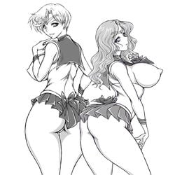 2girls ass big_ass big_breasts bishoujo_senshi_sailor_moon choker clothing erect_nipples erect_nipples_under_clothes female female_only haruka_tenou jewelry large_breasts leotard marubayashi_shumaru medium_hair michiru_kaiou nipples panties pantyshot pointy_breasts pokies sailor_collar sailor_neptune sailor_uranus serafuku short_hair short_skirt skirt thick thick_thighs voluptuous