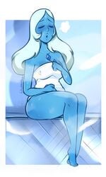 1girls blue_diamond_(steven_universe) blushmallet breasts cleavage curvy female female_only large_breasts nude sauna steam steven_universe towel wide_hips