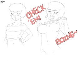 1girls breasts bursting_breasts cartoon_network exposed_breasts female female_only flashing inuyuru jenny_pizza lifting_clothing lifting_shirt solo steven_universe straight_hair