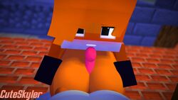 1boy 1boy1girl 1girls 3d anthro big_breasts black_eyes blush breasts cuteskyler duo female fox fox_(minecraft) fox_girl foxy_(cuteskyler) male minecraft orange_fur paizuri penis sex tail titjob