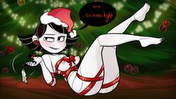 1girls blushmallet breasts christmas female female_only mallet_(blushmallet) original_character present ribbon_bondage solo wrapped_up