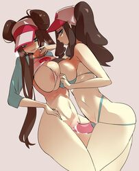 2girls abs alternate_breast_size big_breasts blue_eyes blush breasts brown_hair clitoris foldblank game_freak hilda_(pokemon) human lips long_hair looking_away multiple_girls nintendo nipples nude open_mouth pokemon pokemon_bw pokemon_bw2 pussy rosa_(pokemon) sera_(foldblank) shiny_hair shiny_skin source_request spread_pussy strap-on thick_thighs thighs uncensored wide_hips yuri