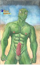 anthro beastars furry gosha_(beastars) grandfather kokishin komodo_dragon male_only penis watercolor_(artwork) yiff