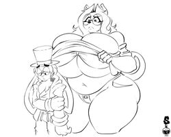 1boy 1girls anthro big_breasts bra breasts canine cleavage clothed clothing duo eyewear female furry glasses larger_female male monochrome off_shoulder sad size_difference superia_(superix) superix thick_thighs thighs undressing white_background