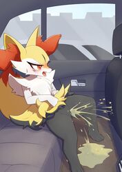 1girls 2019 anthro biped blush bodily_fluids braixen car desperate female feral fox fur furry genital_fluids grey_background half-closed_eyes hi_res inner_ear_fluff inside inside_car nintendo nude omorashi open_mouth paws peeing pokémon_(species) pokemon pokemon_(species) pokemon_xy pussy red_eyes relief sitting solo sweat sweatdrop tears thick_thighs tongue tuft unousaya urine urine_pool vehicle video_games watersports wet white_body white_fur wide_hips yellow_body yellow_fur