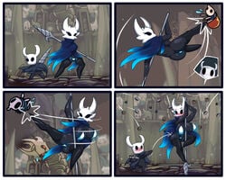 2019 absurd_res anal_attached_clothing anally_anchored_clothing animal_humanoid arthropod arthropod_humanoid azura_inalis big_breasts bikini black_body black_sclera black_skin blue_nipples breasts buttplug cape clothed clothing comic dancing fan_character featureless female hi_res hollow_knight humanoid humor insect_humanoid insects lampy_(azura_inalis) money nipples original_character outerwear pole pole_dancing protagonist_(hollow_knight) sex_toy skimpy sling_bikini swimwear vessel_(species) weapon