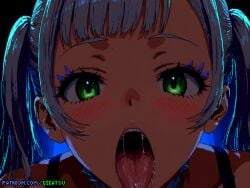 ahe_gao ai_generated black_clover cute gigatsu looking_at_viewer mouth_fetish noelle_silva pigtails pixel_art pov pov_eye_contact saliva saliva_trail skinny slim teenager throat tongue tongue_out twintails white_hair young