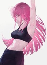 armpits hololive hololive_english hololive_myth mori_calliope pale_skin pink_eyes pink_hair qiandaiyiyu sweat sweating virtual_youtuber