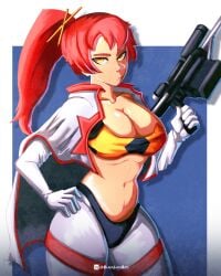 1girls big_breasts blacklynxarts breasts female female_focus female_only gun hand_on_hip huge_breasts large_breasts long_hair red_hair solo space_yoko tengen_toppa_gurren_lagann thick_thighs thighs wide_hips yellow_eyes yoko_littner
