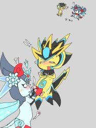 1boy 1girls blizana cum cumshot cute elemental_pixies female male non-human non-human_only original_characters the_battle_cats volta