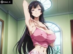 ai_generated armpit_fetish armpits big_breasts black_hair breasts code_geass female female_focus hand_up kikia1 large_breasts long_hair looking_at_viewer presenting_armpit round_ass round_breasts skinny slim_legs slim_waist sumeragi_sakuya