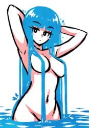 1girls akairiot armpits breasts casual convenient_censoring eyebrows_visible_through_hair female female_only humanoid kelda_(akairiot) looking_at_viewer medium_breasts mob_face navel nude nudist original pale_skin simple_background sketch solo tagme water