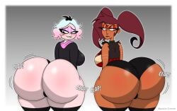 2girls ass ass_clapping barbie_wire big_ass bottom_heavy brown_hair bubble_butt clapping_cheeks dat_ass emberlynn_pinkle fat_ass female female_only helluva_boss huge_ass human_form large_ass massive_ass multicolored_hair panties png saputodraws thick_ass thick_thighs thunder_thighs twerking wide_hips