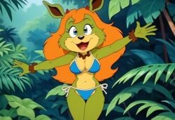 ai_generated amberley bikini blue_eyes furry_female furry_only green_fur horns orange_hair tagme the_dreamstone