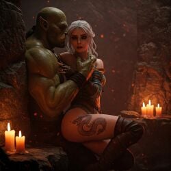 3d 3d_(artwork) 3d_model ai_generated ciri cirilla_fiona_elen_riannon leshay7 orc orc_male the_witcher_(series) the_witcher_3:_wild_hunt