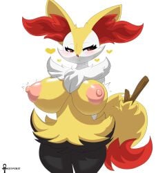 1girls braixen breasts female female_only fox fox_girl horny horny_female huge_breasts massive_breasts pokemon stick
