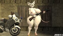 big_ass big_breasts bike breasts josh-u4 naked nude officer_flint_(foretbwat) police police_officer rat remington_870 shotgun tail thick_ass thick_thighs visible_nipples visible_pussy white_fur