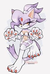 anthro blaze_the_cat capcom claws cosplay crossover darkstalkers felicia_(darkstalkers)_(cosplay) feline female_only forehead_jewel furry milkchaotea orange_eyes punkinbuu purple_fur sega small_breasts solo sonic_(series)