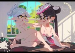2girls artist_request bikini breasts callie_(splatoon) cousins inkling inkling_girl large_breasts marie_(splatoon) micro_bikini splatoon splatoon_(series) squid_sisters squid_sisters_(splatoon) tagme tentacle_hair