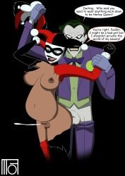 1boy 1futa anal anal_insertion anal_sex batman:_the_animated_series batman_(series) belly belly_inflation big_belly blue_eyes cum cum_inside cumflation dc dc_comics dcau dialogue dickgirl futanari harley_quinn harley_quinn_(classic) intersex joker justice_league justice_league_unlimited lipstick makeup male/dickgirl male/intersex male_on_futa moffoffo pale_skin ripped_clothing ripping_clothes ripping_clothing small_penis the_joker