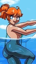 1female blue_eyes booty breasts breedable mario_(series) nintendo orange_hair princess_daisy robveemo sexy_body swimming_pool swimwear thick_ass thick_thighs voluptuous