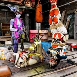 3d 3d_(artwork) 3girls activision amelie_lacroix blizzard_entertainment bondage dark-skinned_female dark_skin drink female female_focus female_only food illari_(overwatch) illari_quispe_ruiz juice light_blue_body light_blue_skin nghiahp72 overwatch overwatch_2 png sojourn_(overwatch) tropicana_(juice) vivian_chase widowmaker