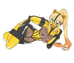 animal_ear_hairband armbinder bdsm_outfit big_breasts bitchsuit bondage breasts corset darkness_(konosuba) eudetenis gag gagged kono_subarashii_sekai_ni_shukufuku_wo! latex latex_suit legbinder muzzle_gag muzzled petplay ring_gag visible_breasts visible_nipples