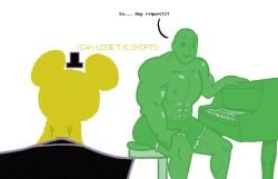 abs biceps bulge five_nights_at_freddy's golden_freddy_(fnaf) jean_shorts male male_only muscles muscular muscular_male nipples parody pecs phone_guy_(fnaf) shitpost short_shorts thick_ass thick_thighs