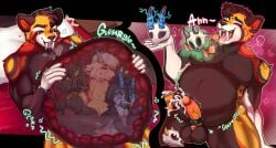 anthro balls belch belly bloated_belly bulge burping cock collar cum cumming dick digestion furry goat jeffa_pegas male male_pred male_prey oc skull sloshing_belly stomach_bulge stomach_noises tiger vore vore_belly x-ray