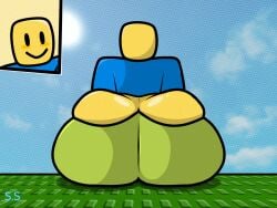 artist_signature ass ass_focus behind_view big_ass big_butt butt_focus chilling fat_ass fat_butt noob noob_(roblox) roblox roblox_avatar roblox_game robloxian sci-salandre self_upload simple_background sitting sky smile smiley_face sweat sweating sweaty sweaty_ass sweaty_body sweaty_butt tagme