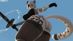 3d anthro ass blindfold clothing gloves josh-u4 leopard looking_at_viewer looking_back nier:_automata stockings swimsuit sword tail weapon yorha_2b yorha_2b_(mayosplash)