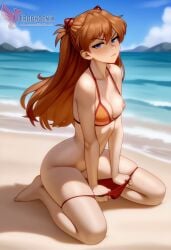 1girls 2d ai_generated areolae ass asuka_langley_sohryu back bare_shoulders beach big_ass bikini bikini_pull bikini_top blue_eyes breasts day erophoenix female female_focus full_body long_hair looking_at_viewer neon_genesis_evangelion ocean orange_hair outdoors pale_skin pale_skinned_female patreon_username red_bikini sky small_breasts solo swimsuit thick thick_thighs uncensored