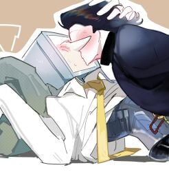 2025 2boys arched_back black_hair blush blush blush_lines clothed clothed_male clothes clothing color colored deltarune deltarune_chapter_3 digital_drawing_(artwork) digital_media_(artwork) gay gay_male hand_on_head hi_res high_resolution highres kissing kissing male male/male male_focus male_only pointy_nose robot robot_humanoid shirt_lift shirt_up spamton_g_spamton tenna_(deltarune) tie transparent transparent_body tv tv_head yaoi