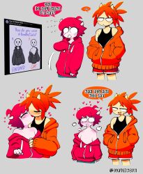 black_tank_top blush caught_off_guard disoriented exposed exposed_chest exposed_torso femboy femboy_on_male femboysub gay gay_kiss gay_kissing gay_male male_on_femboy maledom malesub mango_quaver_(male) meme orange_hair orange_jacket quavernsfw red_hair red_jacket red_shorts sensual slutty_boy strawberry_quaver tongue tongue_kiss