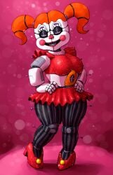 animatronic circus_baby circus_baby_(fnaf) circus_baby_(original) closed_eyes clothed dress female female five_nights_at_freddy's five_nights_at_freddy's:_sister_location heels high_heels leggings pink_background robot_girl sister_location solo sparkles ultimate_custom_night