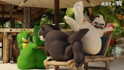 3d 3d_(artwork) 3d_model 3d_render 5toes beach beach_background beach_chair beach_umbrella big_ass big_ass_(male) big_butt big_butt_(male) blue_eyes doctor_starline feet gay green_body hedgehog humanoid_feet male male_focus male_only naked naked_male nude nude_male outdoors outside penis penis_out pink_eyes platypus scourge_the_hedgehog sparkliiastor terios_the_hedgehog white_body