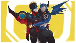 2girls arcee arcee_(prime) ass blue_eyes breasts closed_eyes female flametoys mechanical_wings medium_breasts nipples panties red_panties robot robot_girl robot_humanoid thighs transformers transformers_prime warblurred windblade wings yellow_nipples