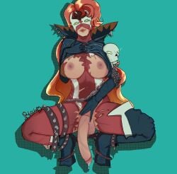 big_balls big_breasts big_penis big_thighs breasts clothing dc dc_comics erection full_body futa_only futanari ginger ginger_hair ginger_pubic_hair green_eyes orange_hair red_hair ripped_clothing veins veiny veiny_penis