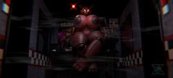 animatronic anthro ass big_breasts big_butt breasts canid canine crossed_legs desk female five_nights_at_freddy's fox foxy_(fnaf) furniture glowing glowing_eyes grin hands_on_legs hi_res huge_breasts huge_butt huge_thighs hyper hyper_breasts hyper_butt hyper_thighs imminent_sex large_female looming_over machine mammal mr.bootylover musk musk_clouds nipples office on_desk red_nipples robot scottgames sharp_teeth size_difference slightly_chubby smelly smile solo table teeth thick_thighs