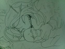 1boy 1boy1girl 1girls 3_eyes blush blush_lines blushing_female duo duo_focus ear_fins english_text female/male female_y/n fish_humanoid hand_drawn handdrawn hetero licking_another licking_another's_face licking_face long_tongue lure_(anatomy) male/female male_and_female_focus merfolk merman monster monster_boy monster_male mouth_open multi_eye non-human nonhuman open_mouth pencil_(artwork) player_v pressure_(roblox) roblox roblox_game scarf sebastian_solace self_upload sharp_teeth short_hair straight talking_to_another text tongue tongue_on_face tongue_out traditional_art traditional_drawing traditional_drawing_(artwork) traditional_media traditional_media_(artwork) y/n your_name
