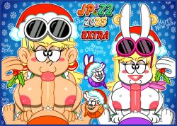 1boy 1girls 2025 animated anthro anthro_on_anthro blair_loud blonde_hair blowjob brother_and_sister christmas christmas_hat clothed clothed_sex clothing costume female group hair holidays human human_on_human incest jaimeprecoz2 lagomorph leni_loud lincoln_loud live2d male male_penetrating mammal merry_christmas mistletoe older_sister parallel_sex penis rabbit sex shirt straight sunglasses the_loud_house warren_loud white_hair