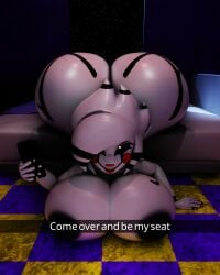 1girls areolae ass ass_bigger_than_head bed bedroom big_areola big_ass big_breasts big_butt breasts breasts_bigger_than_head bubble_butt caption cometfnia curvaceous curvy curvy_figure english_text female female_only five_nights_at_freddy's five_nights_at_freddy's_2 glowing_eyes hair_over_one_eye huge_ass huge_breasts inviting long_hair looking_at_viewer marie_(cally3d) marie_(cryptia) marionette_(fnaf) nude on_bed puppet_(fnaf) seductive smile solo solo_female text voluptuous voluptuous_female white_eyes white_hair wide_hips