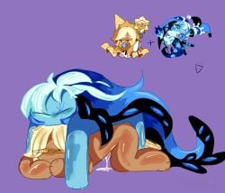 2boys bad_shading blush blush_lines cookie_run cookie_run_kingdom cum_in_pussy cum_inside cuntboy doggy_style intersex jester male on_top pure_vanilla_cookie purple_background sex shadow_milk_cookie uh_yeah what