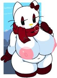 big_breasts breasts brown_scarf cassettedream dream-cassette hello_kitty hello_kitty_(series) hoshime kitty_white mittens sanrio scarf