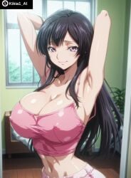 ai_generated armpit_fetish armpits big_breasts black_hair breasts code_geass female female_focus hands_behind_head kikia1 large_breasts long_hair looking_at_viewer presenting_armpit round_ass round_breasts skinny slim_legs slim_waist standing sumeragi_sakuya