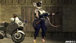 big_ass big_breasts bike breasts gloves josh-u4 officer_flint_(foretbwat) police police_hat police_officer rat remington_870 semi_nude shotgun tail thick_ass thick_thighs visible_nipples white_fur