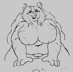 2025 4_fingers anthro areola belly big_breasts breasts deep_navel digital_media_(artwork) dipstick_ears dorkass drawpile_(artwork) ear_markings fangs felid female fingers fur genitals greyscale hair huge_breasts lips long_hair mammal monochrome multicolored_ears navel nipples nude open_mouth open_smile overweight overweight_female pantherine pussy simple_background sitting smile solo striped_body striped_fur stripes teeth thick_bottom_lip tiger tracy_(anaugi)