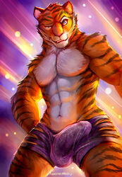 2016 abs abstract_background anthro biceps blue_eyes bottomwear brown_body brown_fur bulge cheetahpaws chromatic_aberration clothing countershading disney fangs felid fur furry glitter humanoid_penis male male_only mammal multicolored_body multicolored_fur muscular muscular_male navel open_mouth orange_body orange_fur pantherine pants pecs penis penis_outline pink_nose shorts simple_background skimpy smile solo standing striped_body striped_fur stripes teeth tiger tiger_dancer_(zootopia) topless whiskers white_body white_countershading white_fur zootopia zootopia_shorts